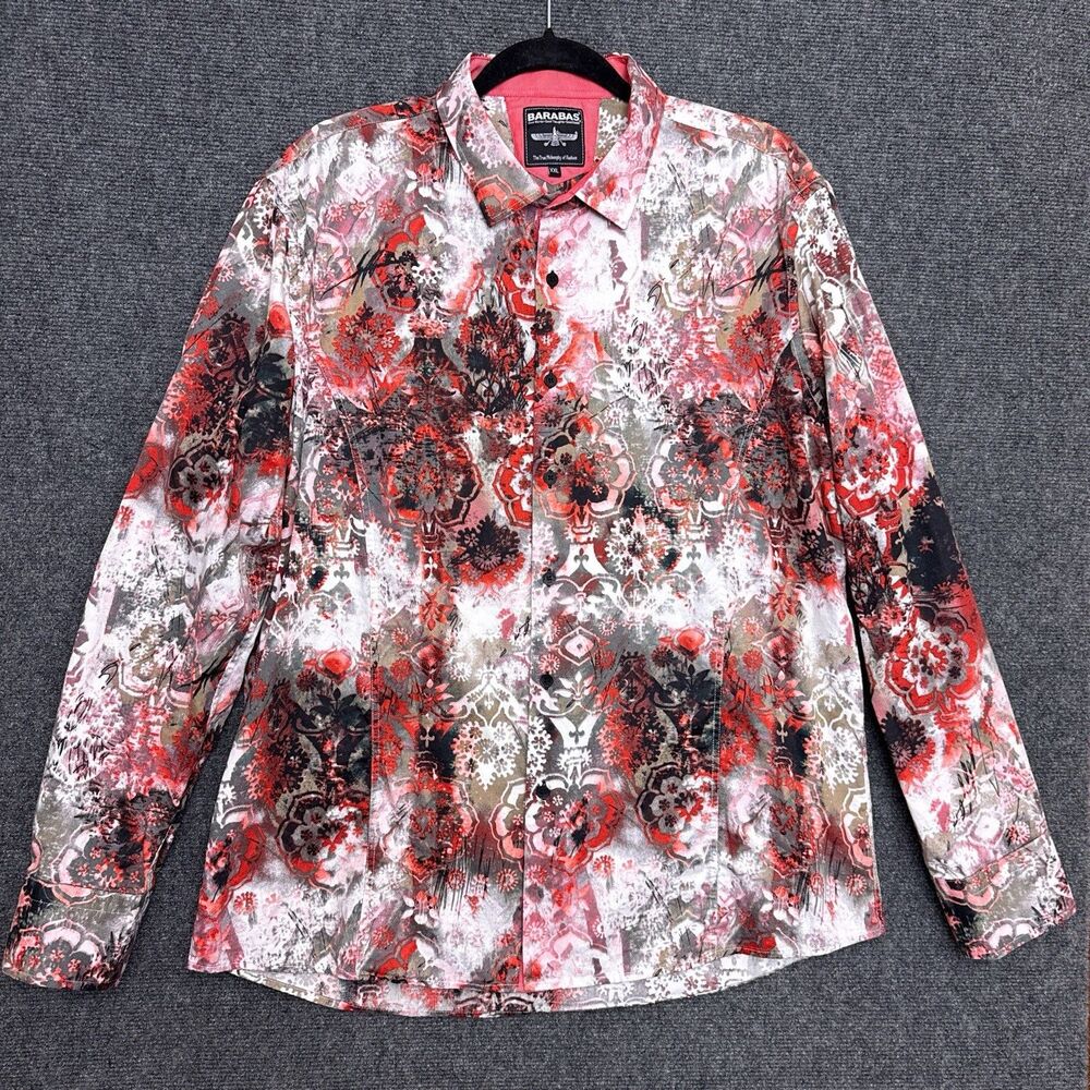 Barabas Shirt Mens Long Sleeve Button Down Red Floral Euro Maximalism XXL